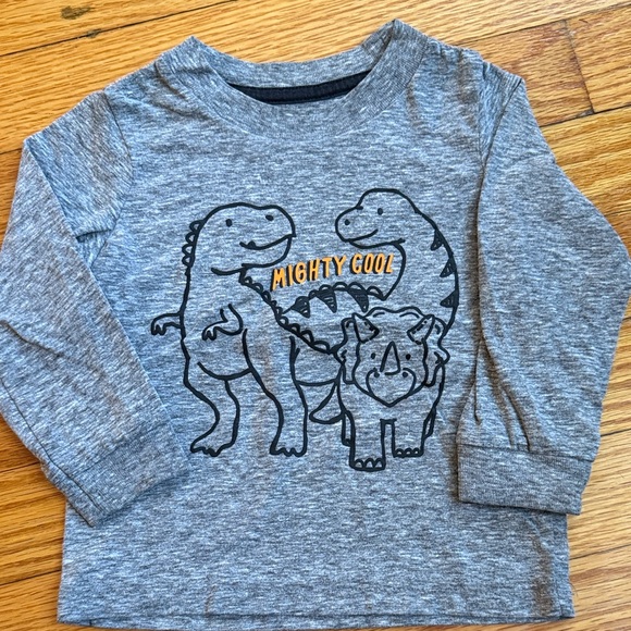 Mighty Cool Gray Dinosaur Long Sleeve Kids Tee - Picture 1 of 5